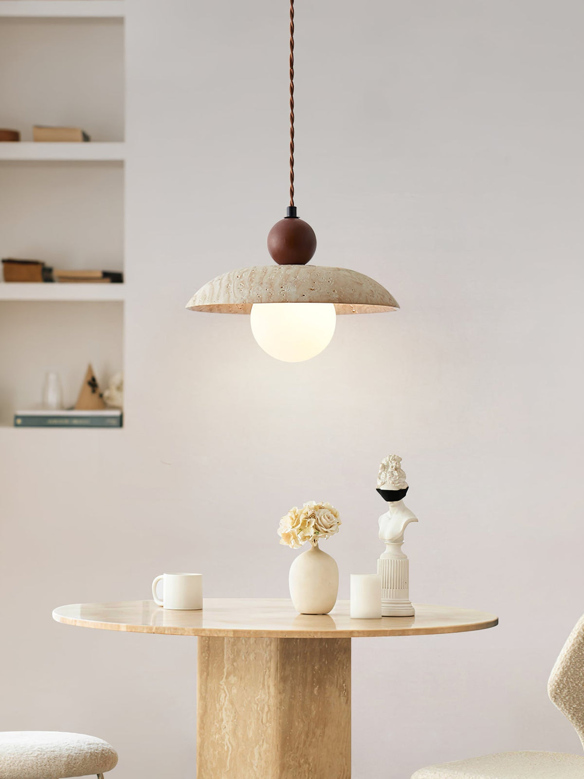 Nerix hanglamp van geel travertin en walnoothout