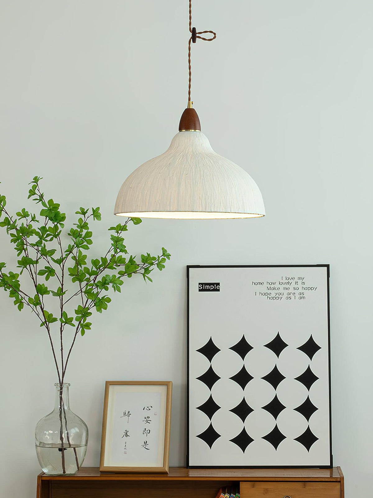 Locan hanglamp van rijstpapier en hout