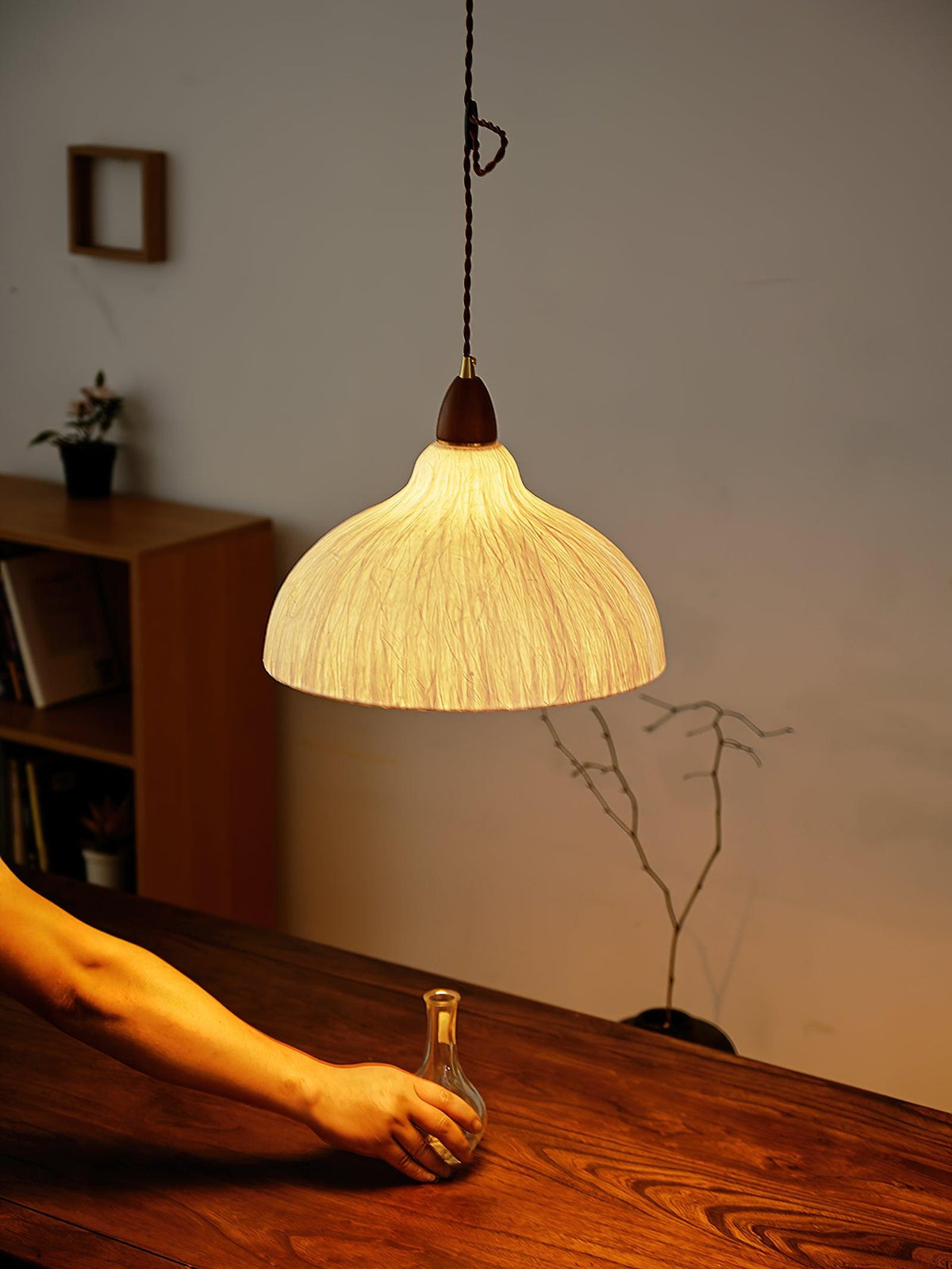 Locan hanglamp van rijstpapier en hout