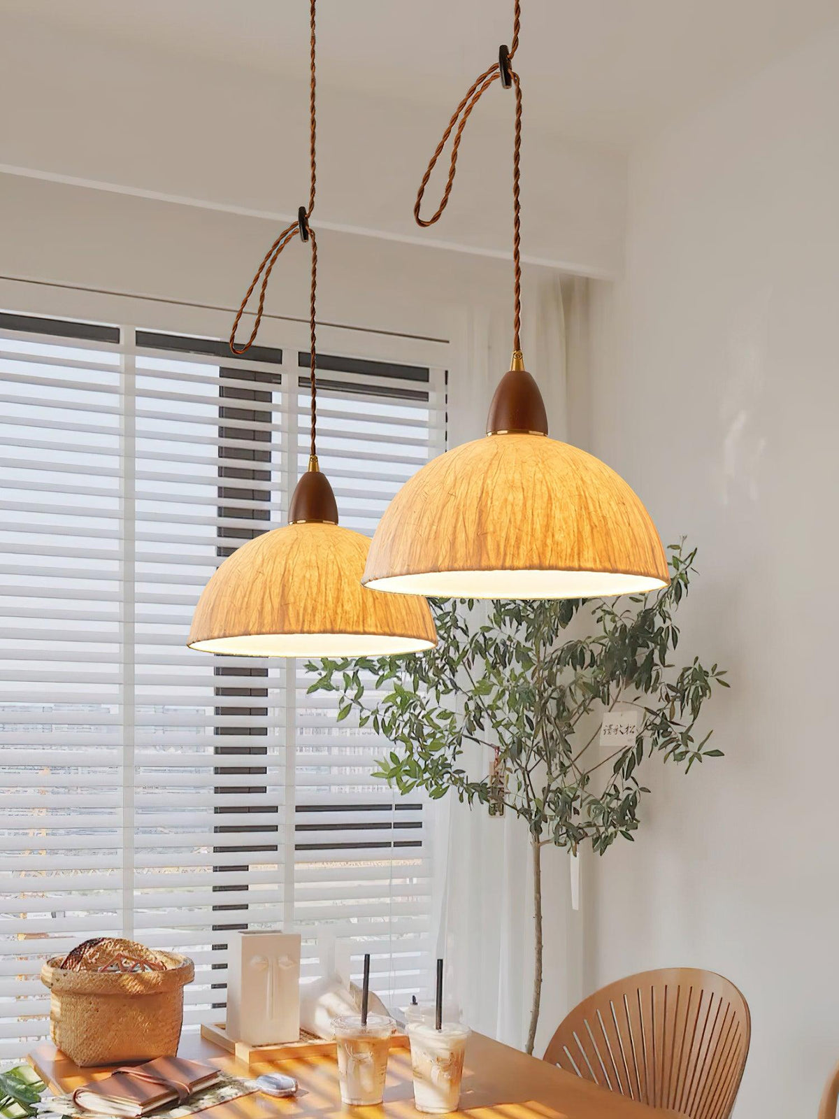 Locan hanglamp van rijstpapier en hout