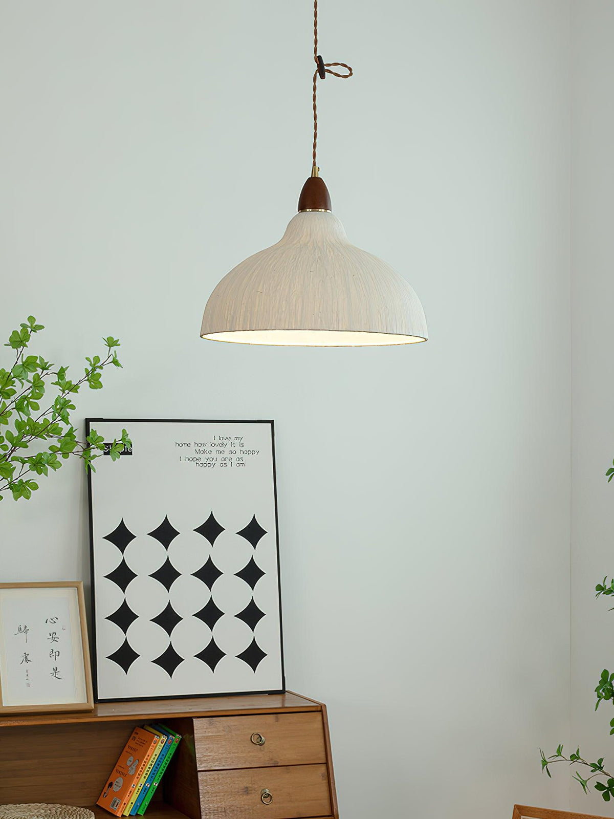 Locan hanglamp van rijstpapier en hout