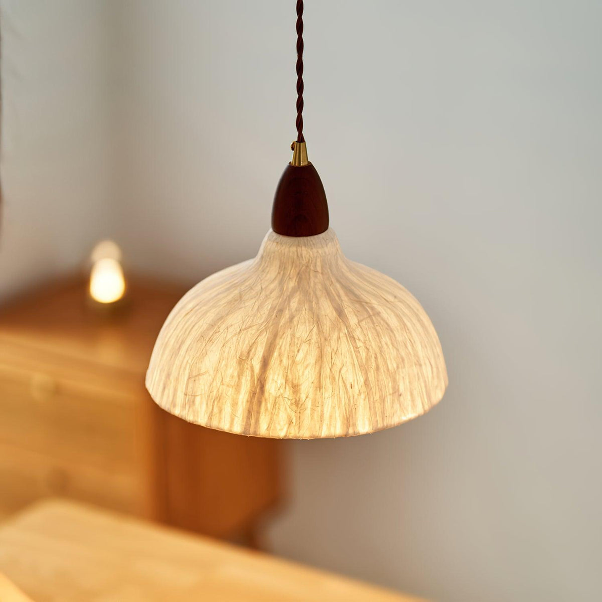 Locan hanglamp van rijstpapier en hout