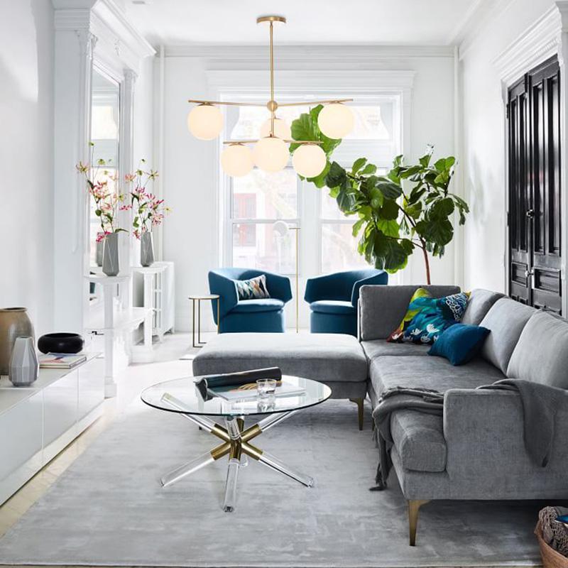 Casoella Kroonluchter met bolvormige kap en steel, moderne goudkleurige afwerking