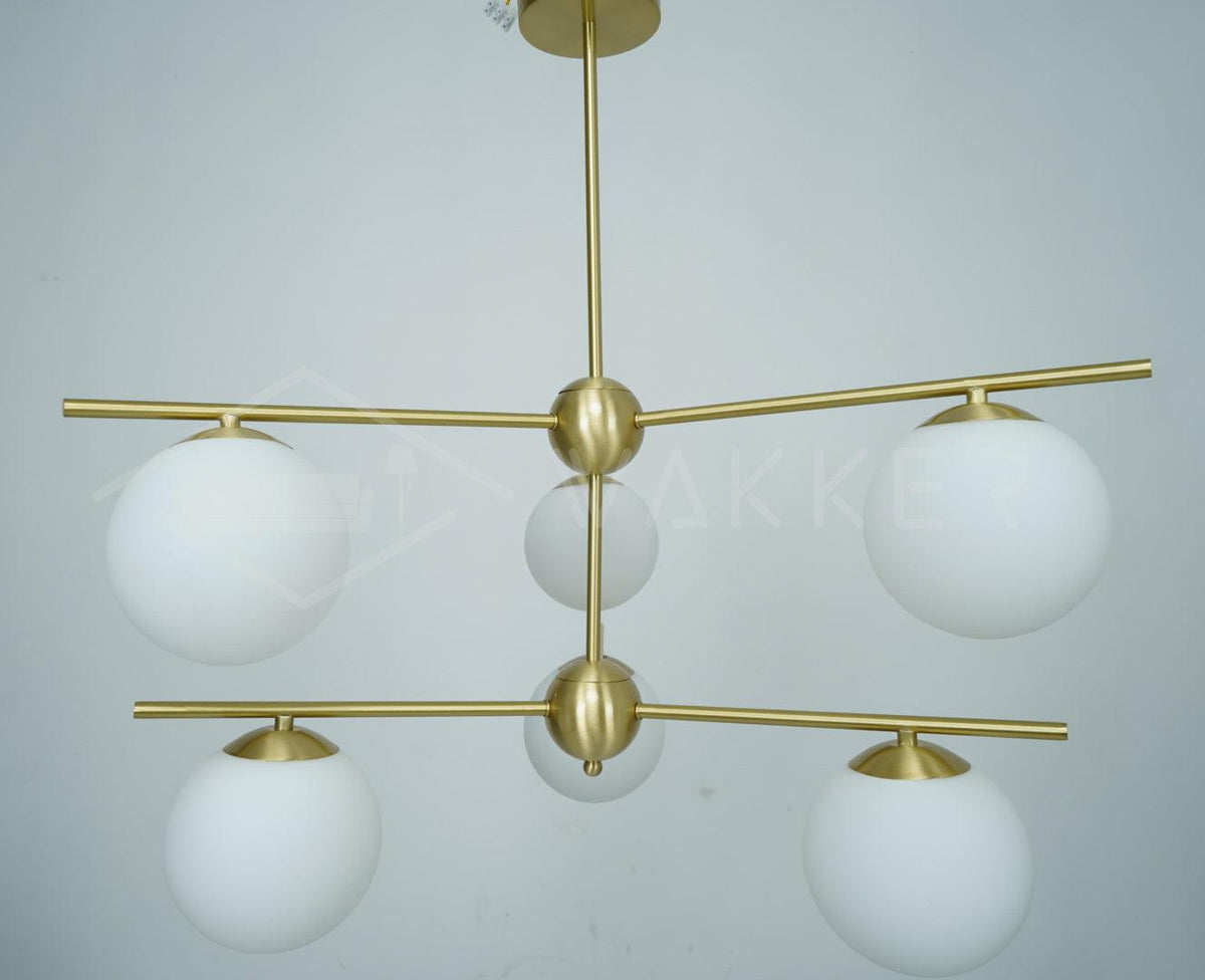 Casoella Kroonluchter met bolvormige kap en steel, moderne goudkleurige afwerking