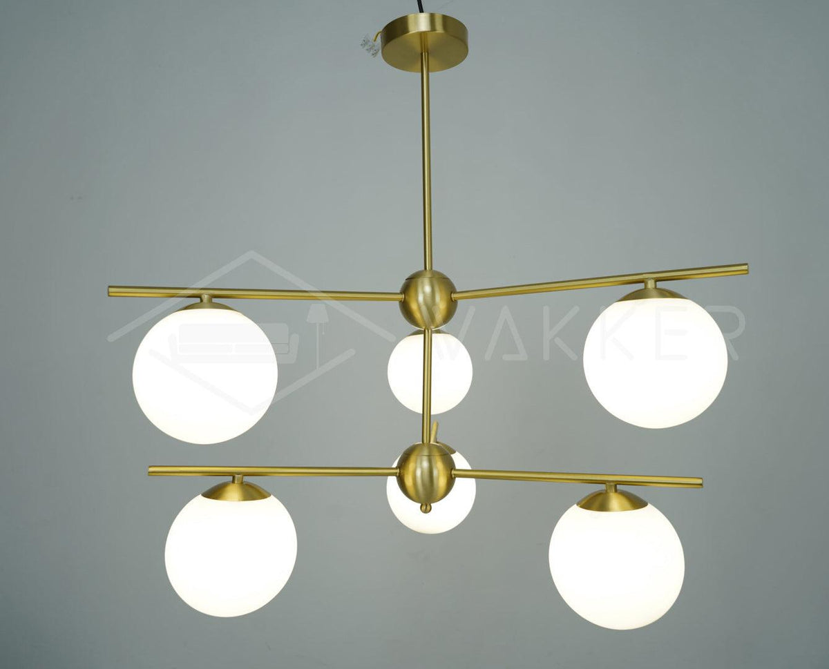Casoella Kroonluchter met bolvormige kap en steel, moderne goudkleurige afwerking
