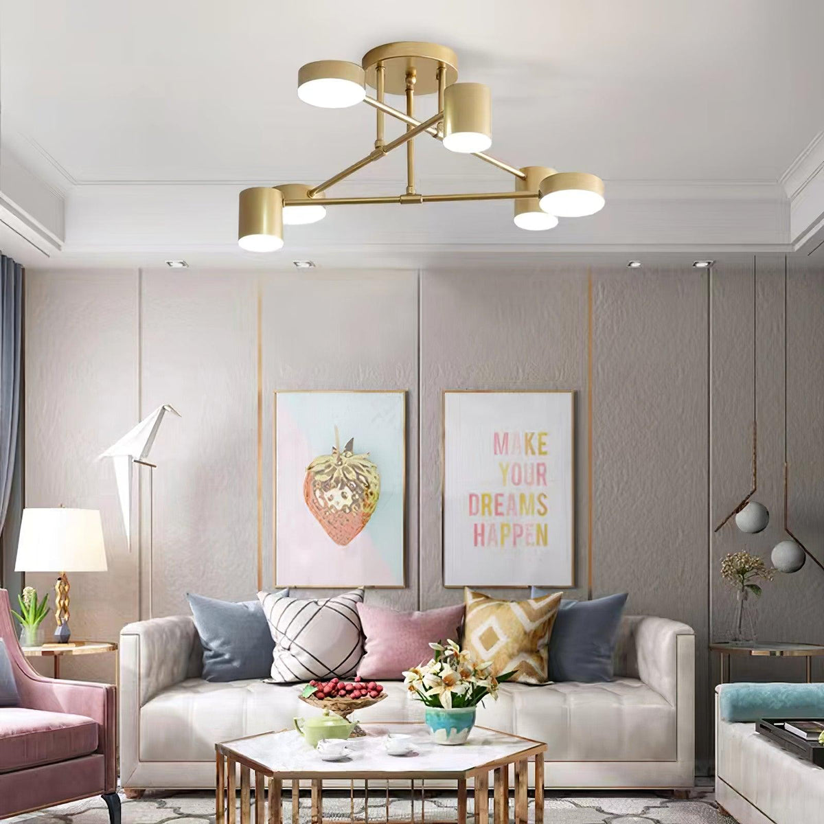 Sputnik plafondlamp goudkleurige afwerking