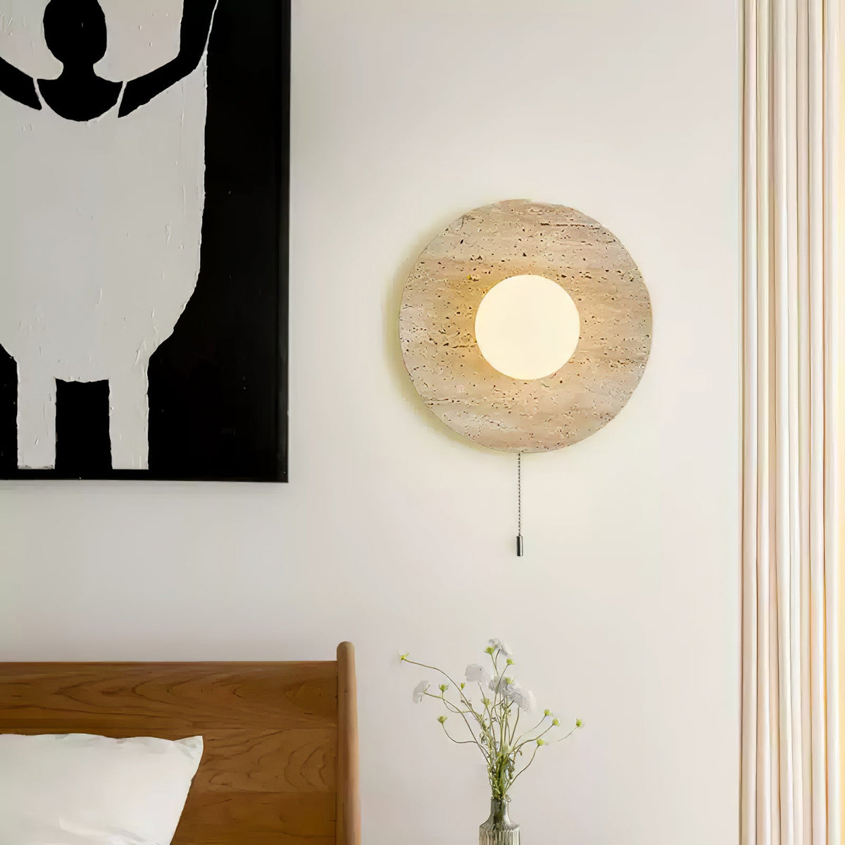 Tavik wandlamp met komvormig travertinframe