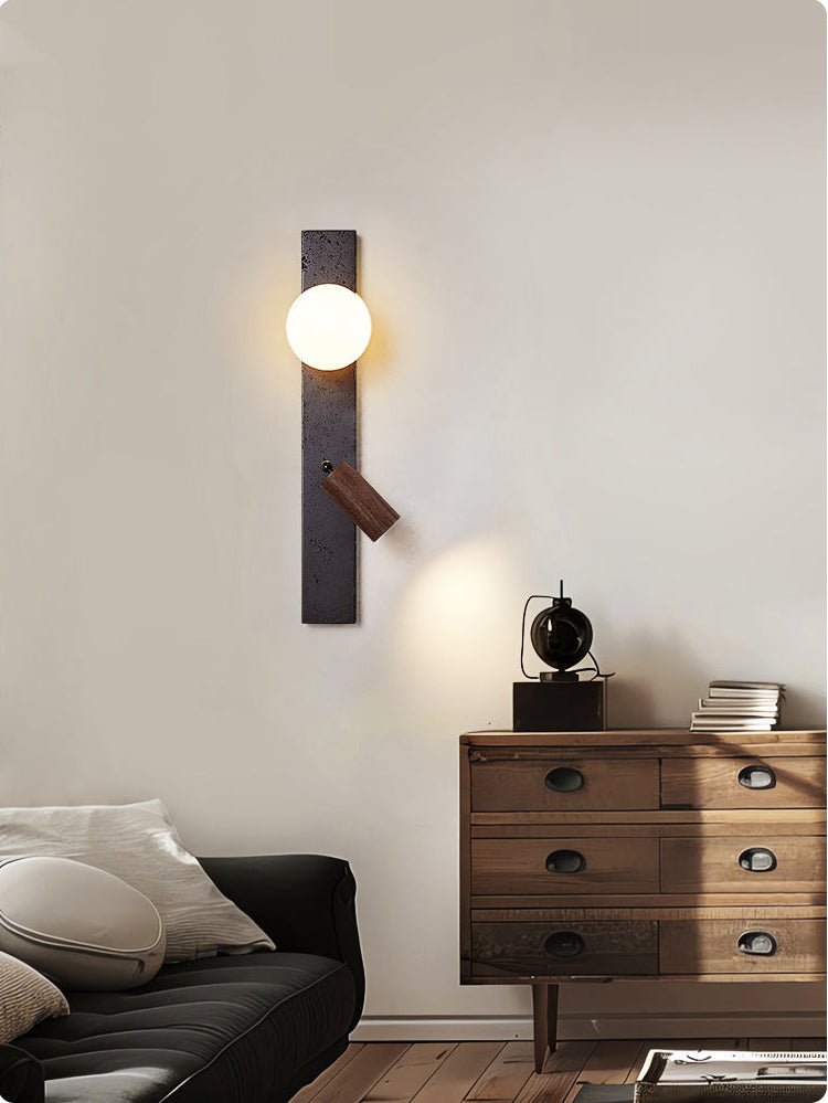 Nirv Balk Zwart Travertin modern Wandlamp