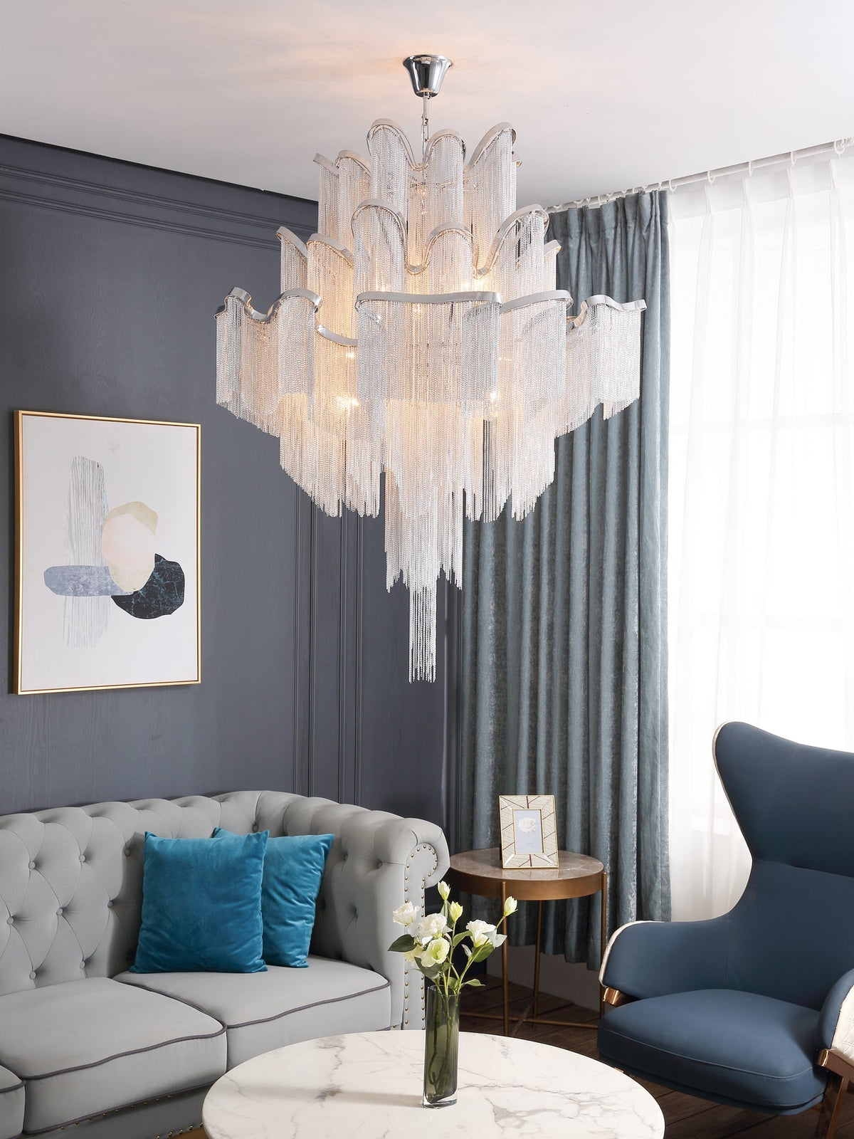 Lustra hanglamp Stream ketting nikkel