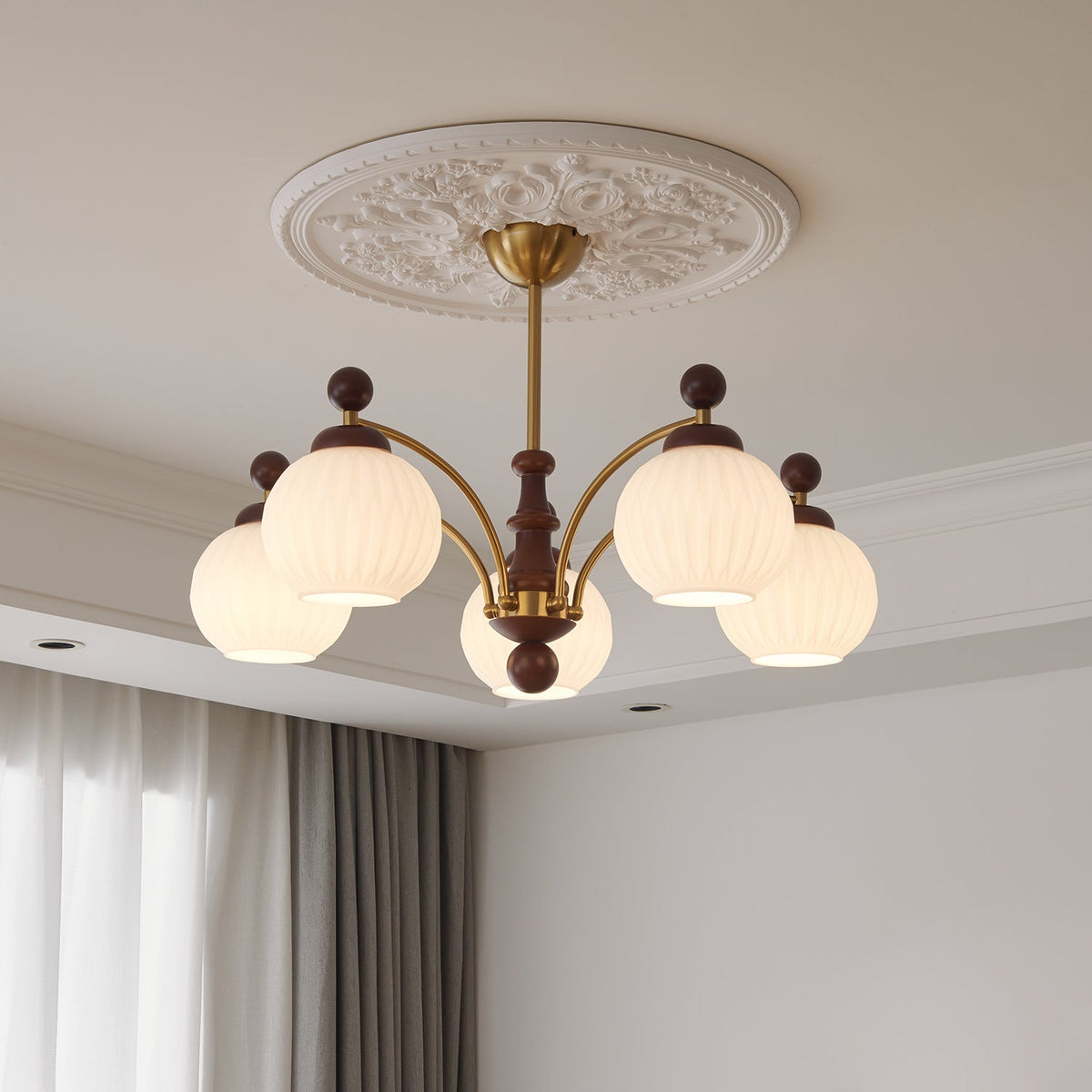Vedoror Traditionele Klassieke Orb Houten glas Kroonluchter