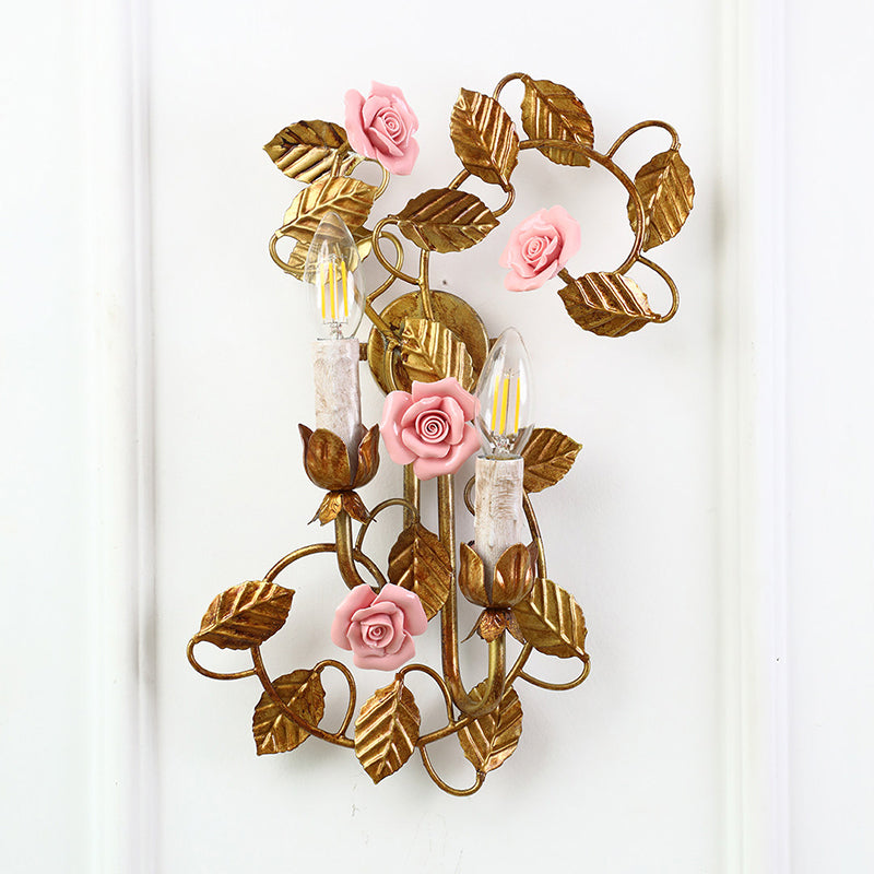 Blossom wandlamp met Vintage en Roze Ceramische Bloemen