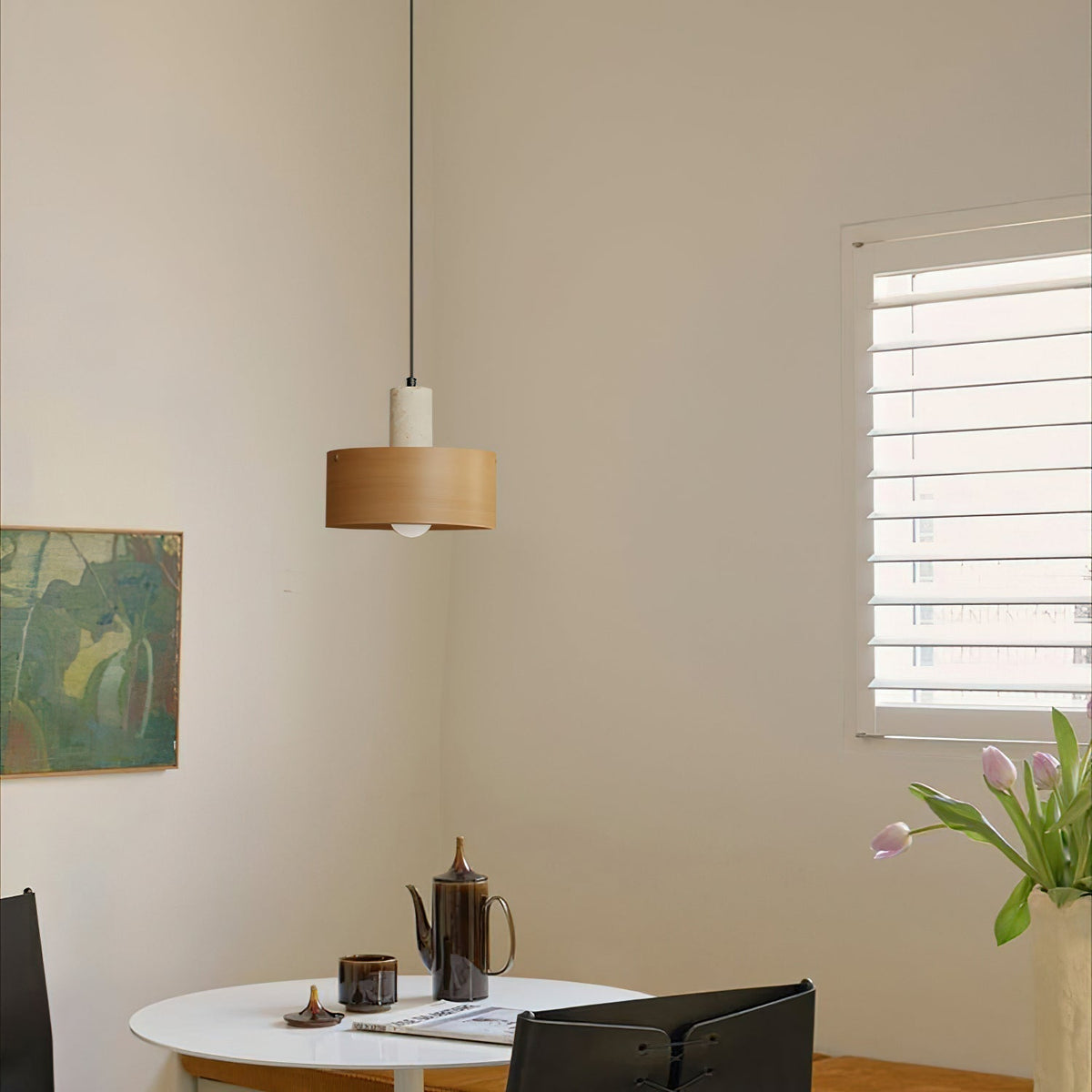 Orelorise hanglamp in walnootkleur en beige