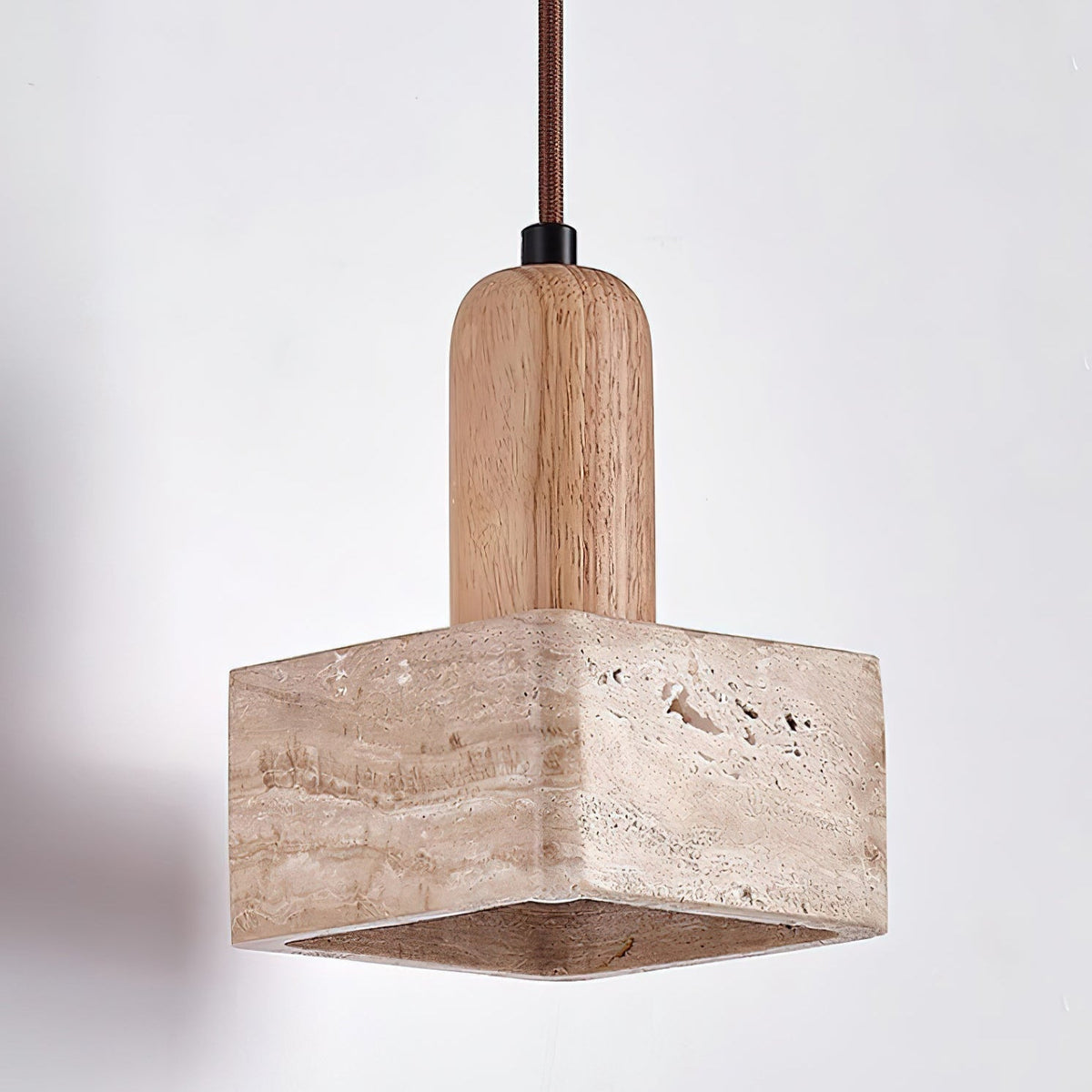 Lava vierkante hanglamp met travertin in walnootkleur