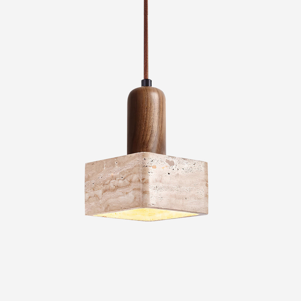 Lava vierkante hanglamp met travertin in walnootkleur