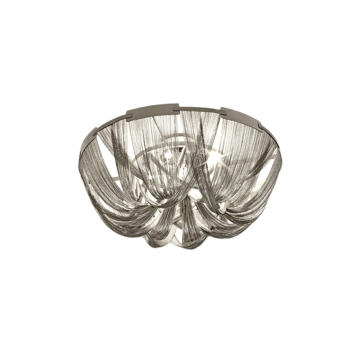 Talj plafondlamp met ketting van aluminium en tassel in nikkel