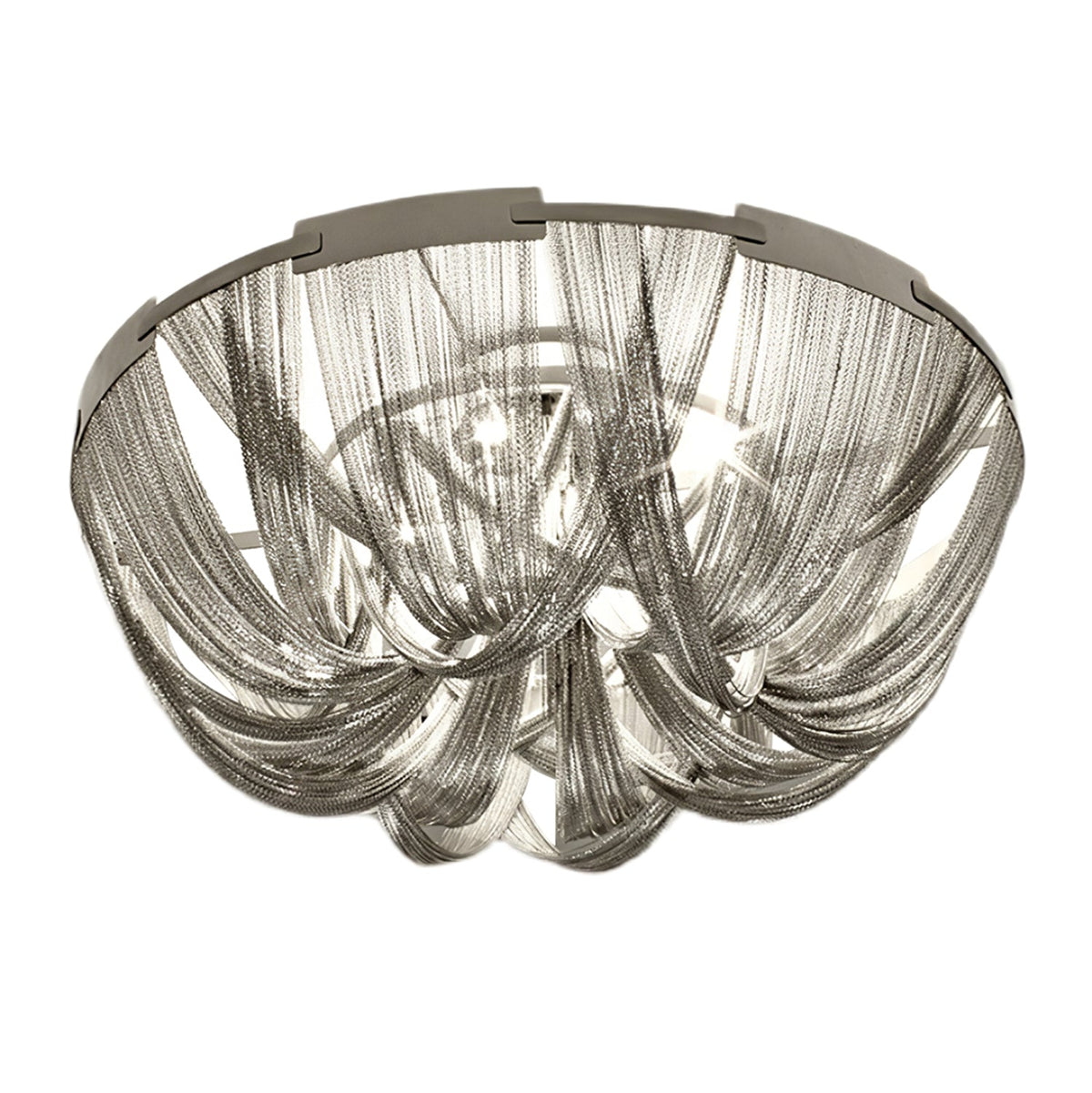 Talj plafondlamp met ketting van aluminium en tassel in nikkel