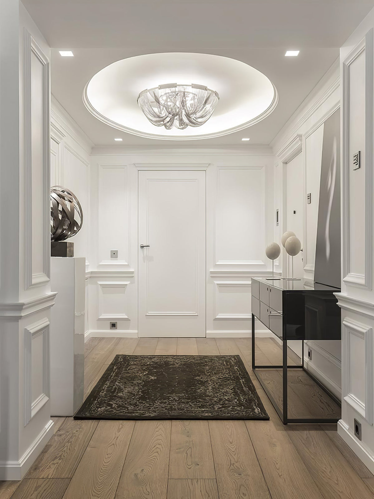 Talj plafondlamp met ketting van aluminium en tassel in nikkel