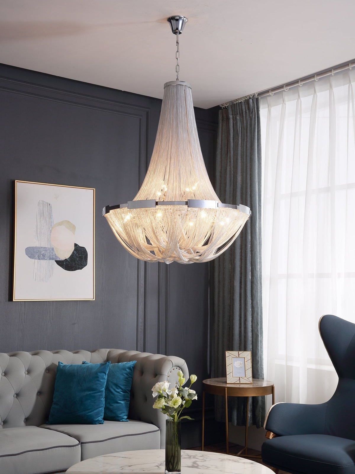 Zylen kroonluchter met aluminium ketting