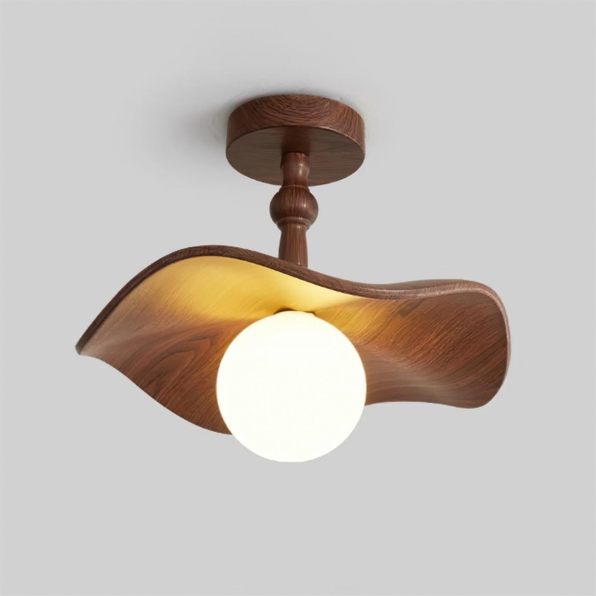 Yunel Vlakke plafondlamp van walnoothout