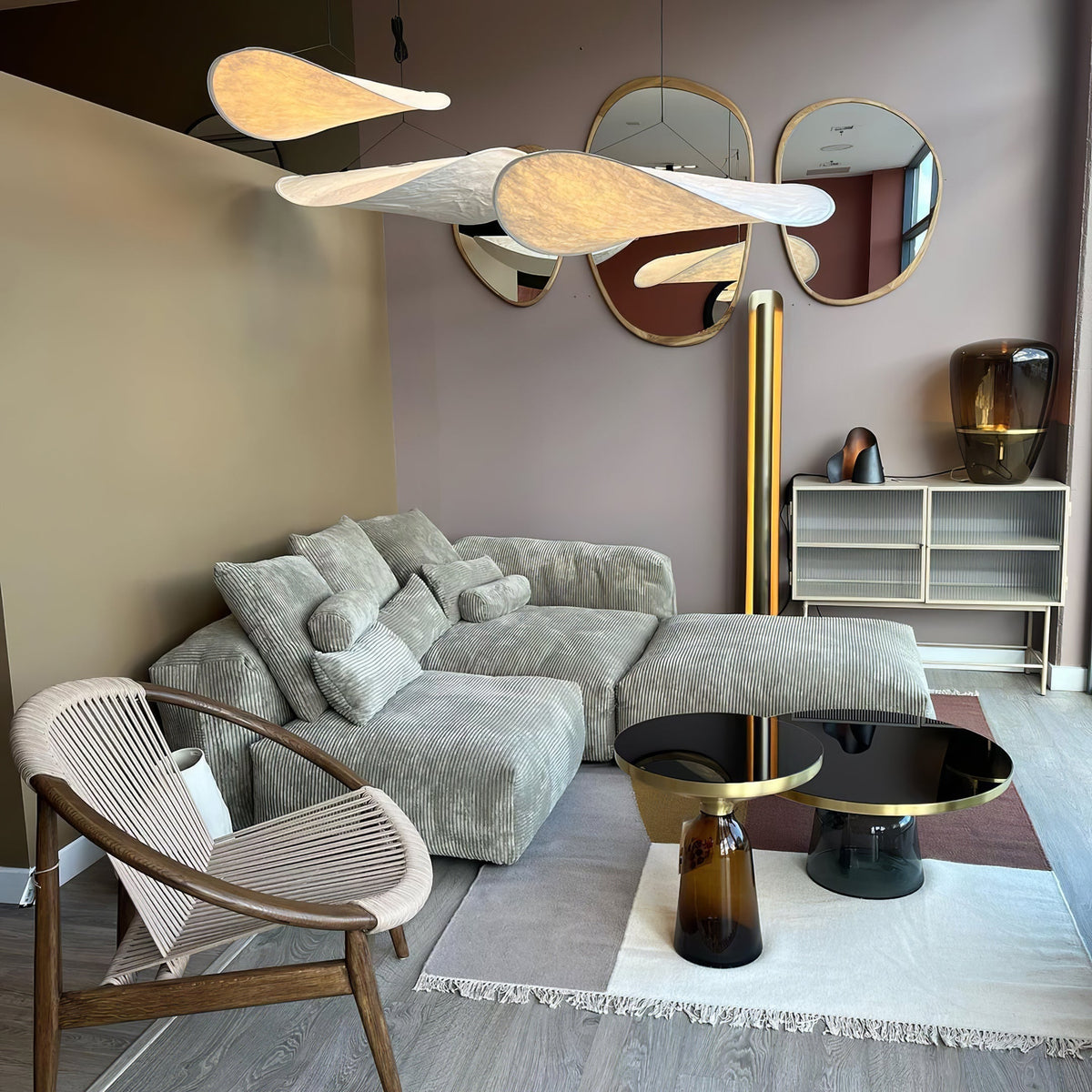 Larenol hanglamp van glas van papier en glasvezel