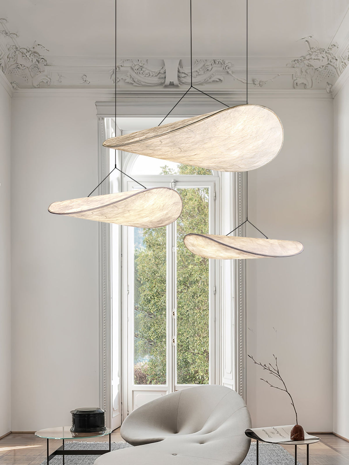 Larenol hanglamp van glas van papier en glasvezel