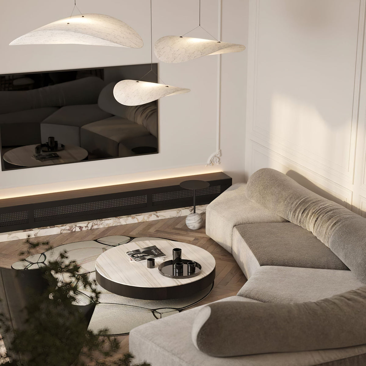 Larenol hanglamp van glas van papier en glasvezel