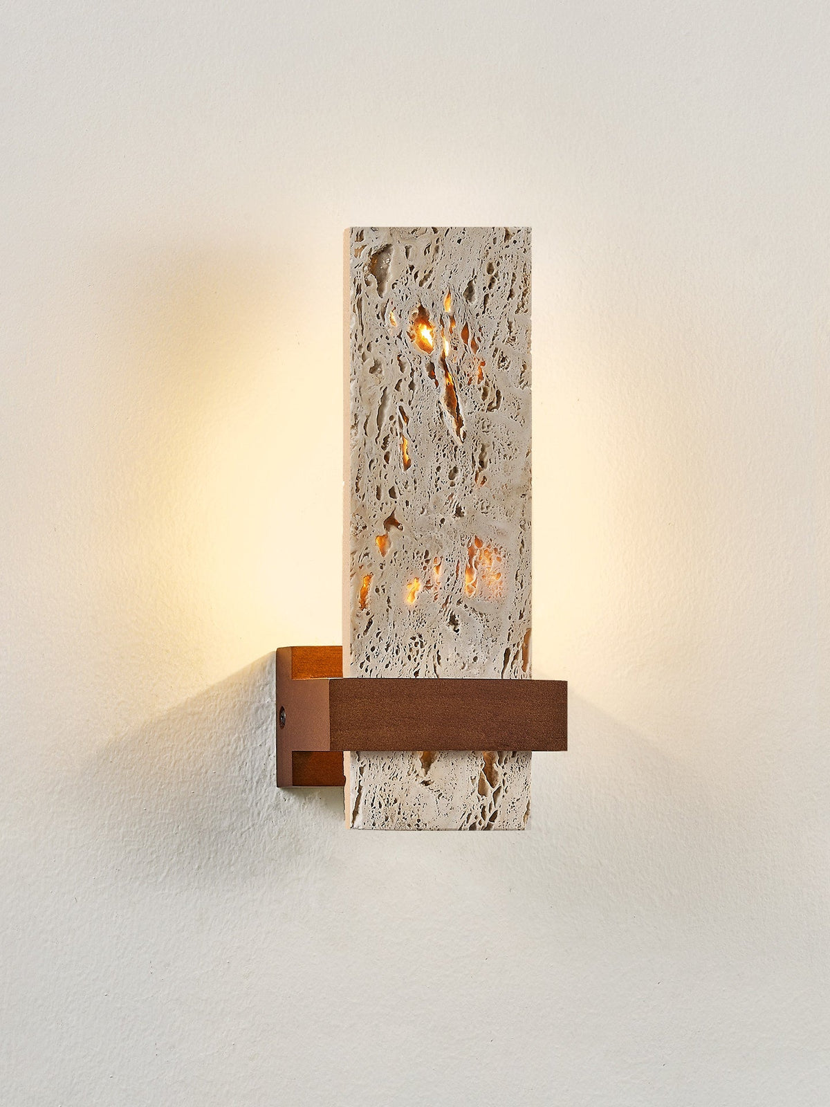 Brann Terra Geel travertin wandlamp met Walnoot