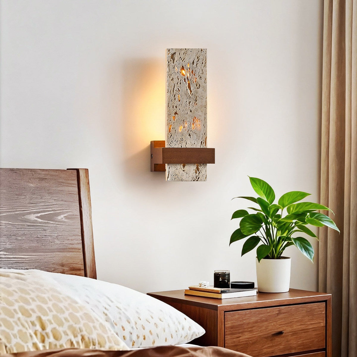 Brann Terra Geel travertin wandlamp met Walnoot
