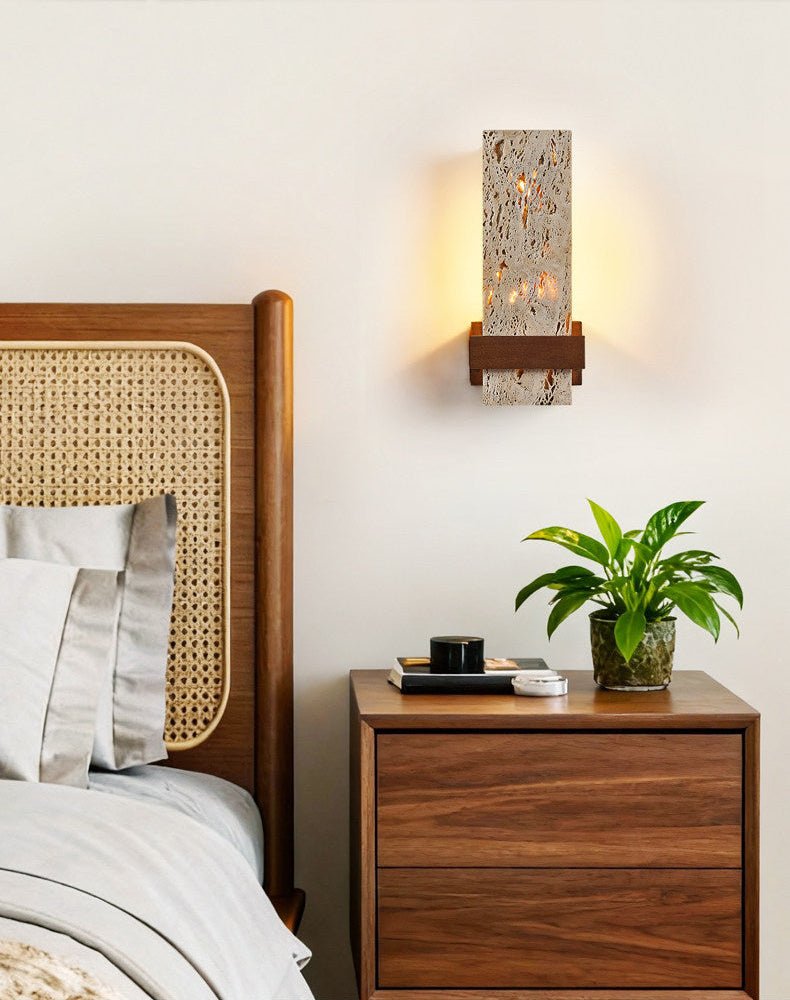 Brann Terra Geel travertin wandlamp met Walnoot