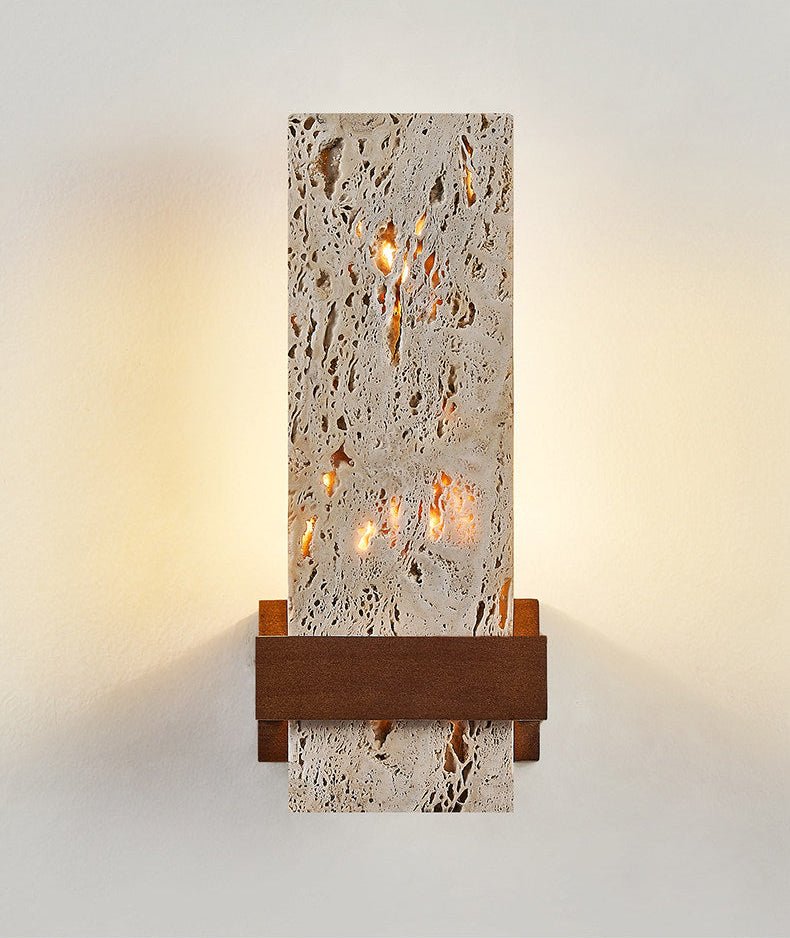 Brann Terra Geel travertin wandlamp met Walnoot