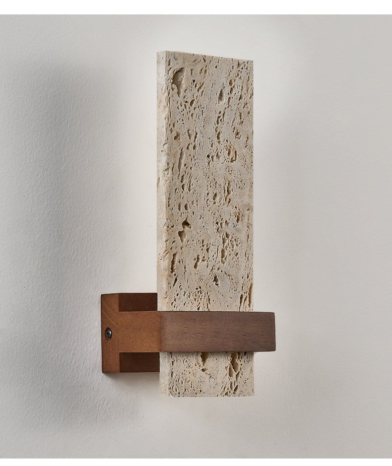 Brann Terra Geel travertin wandlamp met Walnoot