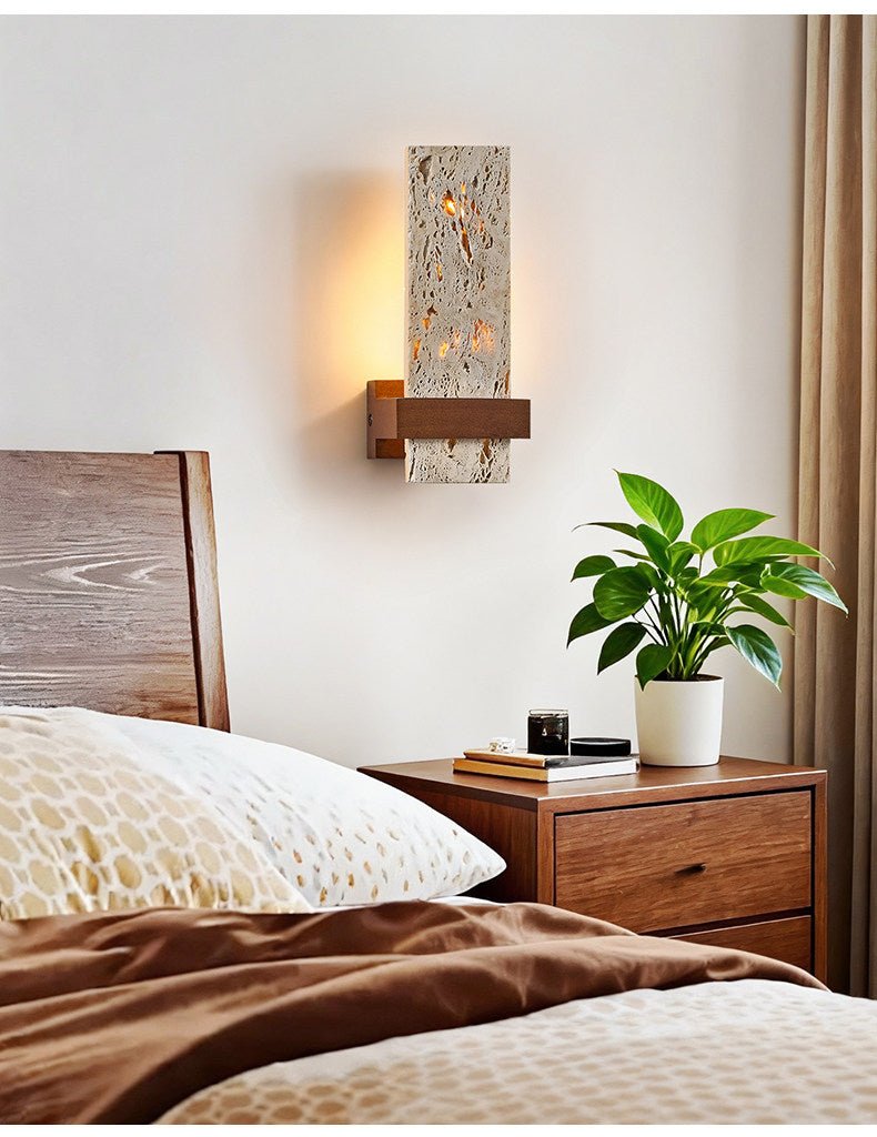 Brann Terra Geel travertin wandlamp met Walnoot