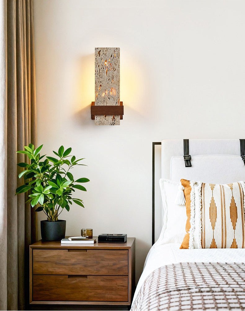 Brann Terra Geel travertin wandlamp met Walnoot