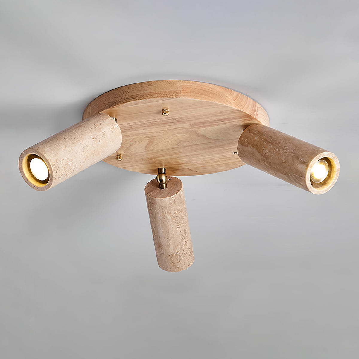 Zevenion meervoudige arm plafondlamp met walnoothout en geel travertin