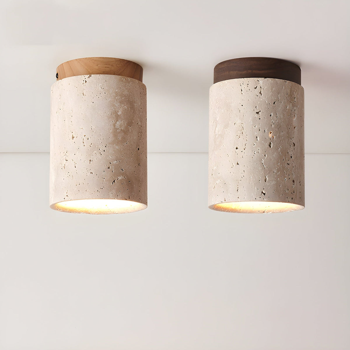 Valelelle plafondlamp met cilindrische kap van travertin