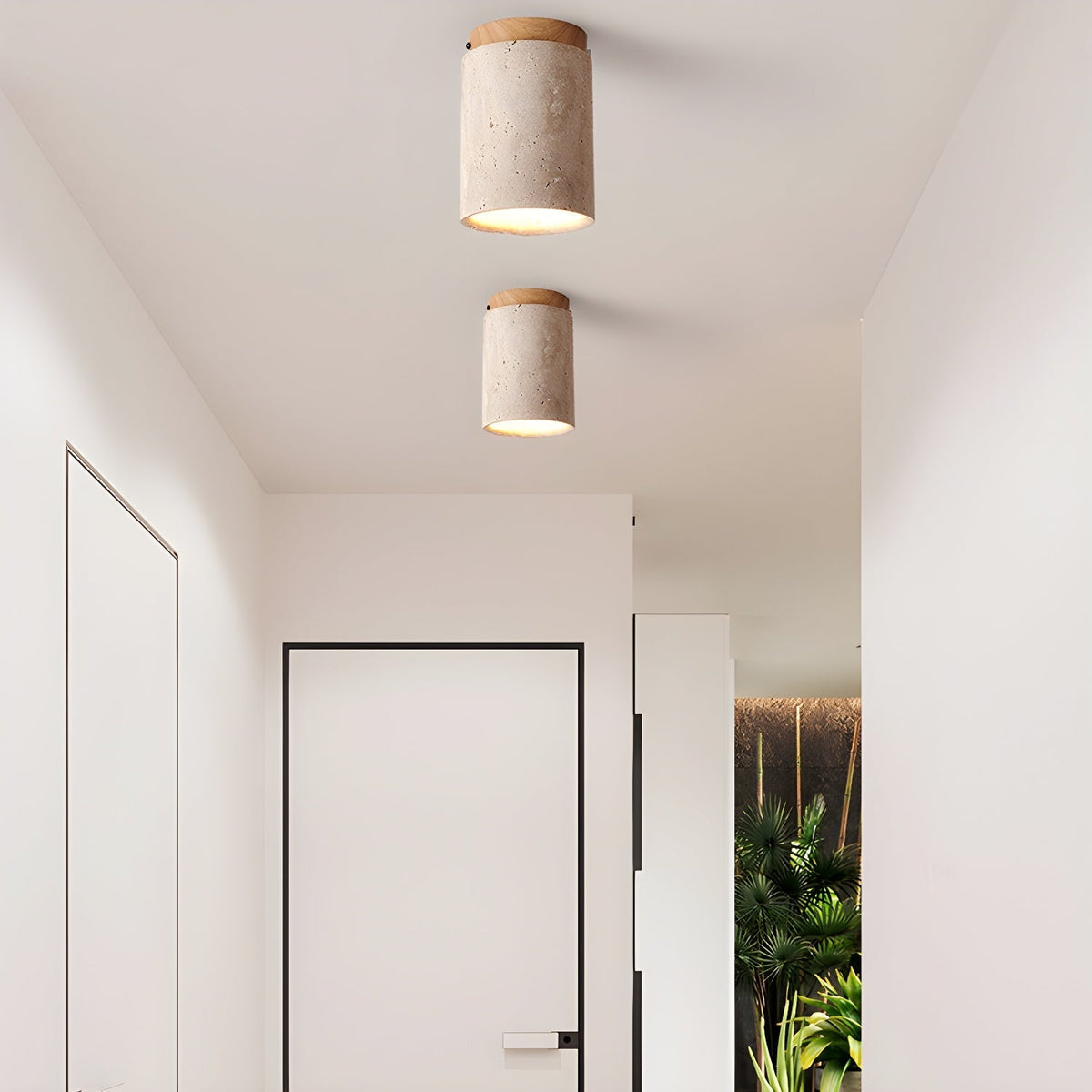 Valelelle plafondlamp met cilindrische kap van travertin