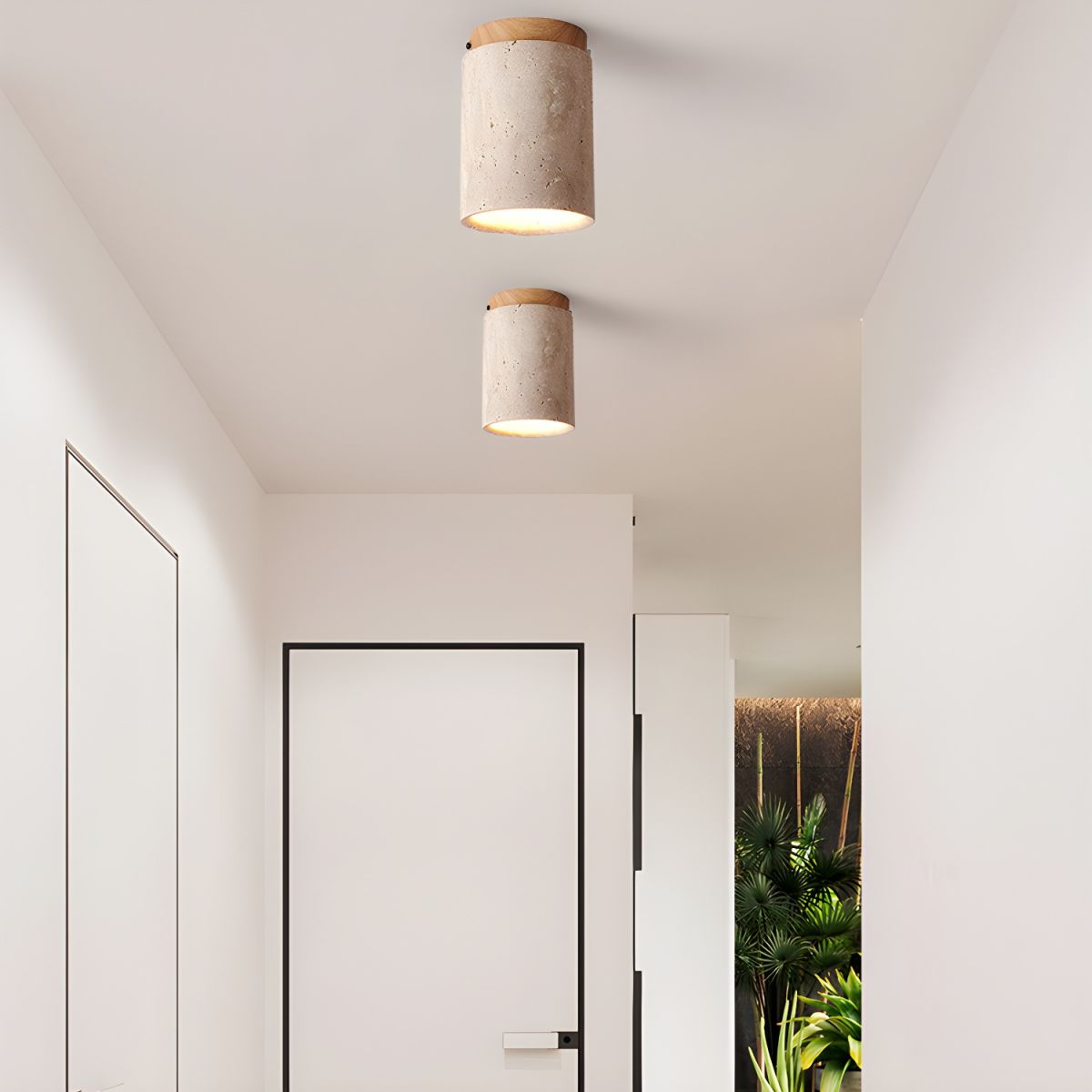 Valelelle plafondlamp met cilindrische kap van travertin