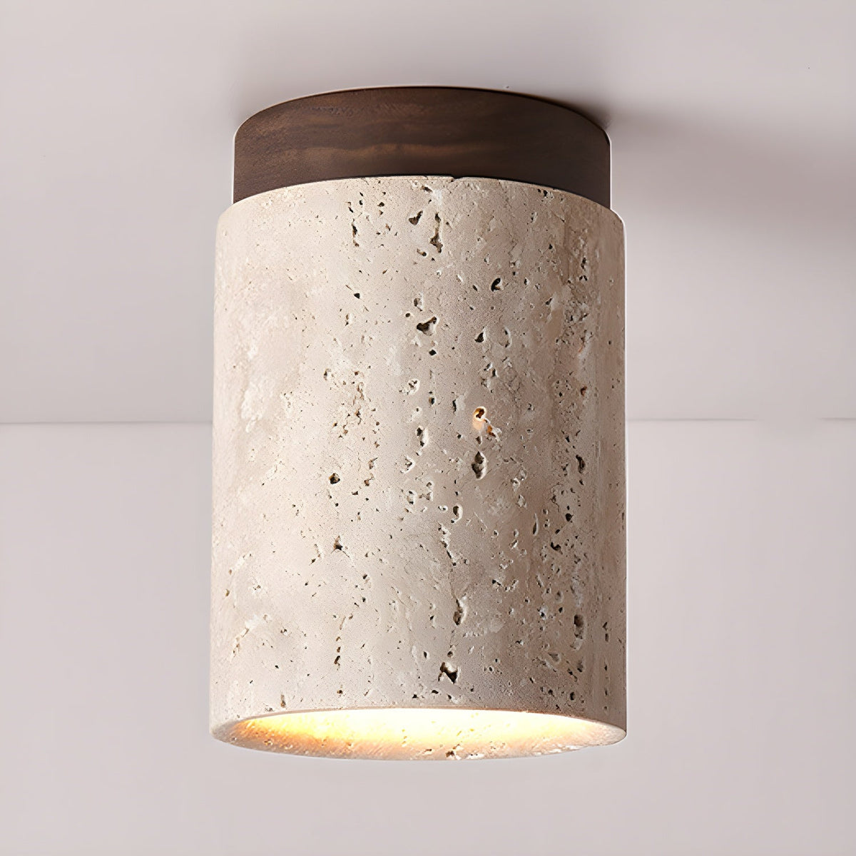 Valelelle plafondlamp met cilindrische kap van travertin