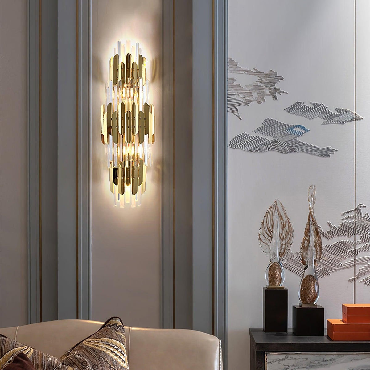 Elyoaria wandlamp met drie lagen kristal in Nordic-art stijl