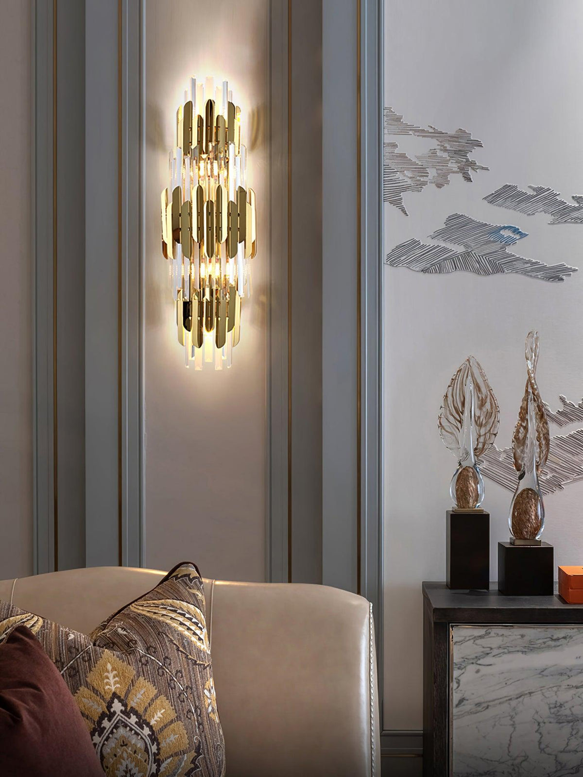 Elyoaria wandlamp met drie lagen kristal in Nordic-art stijl