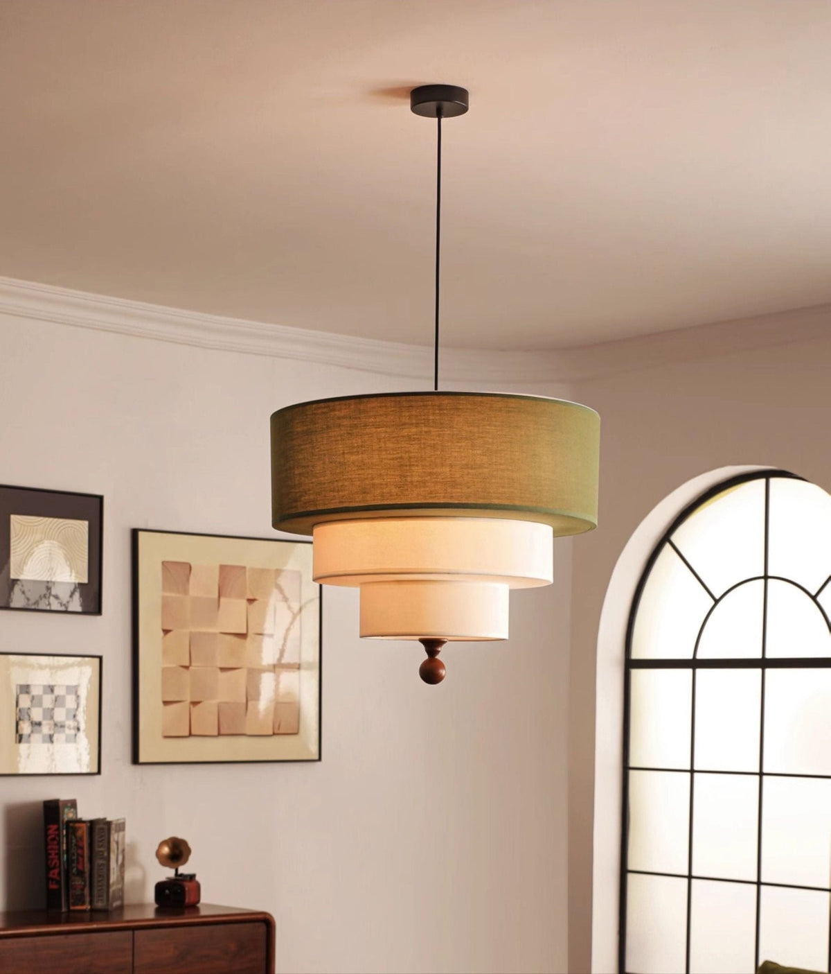 Calderin hanglamp met drie lagen van stoffen