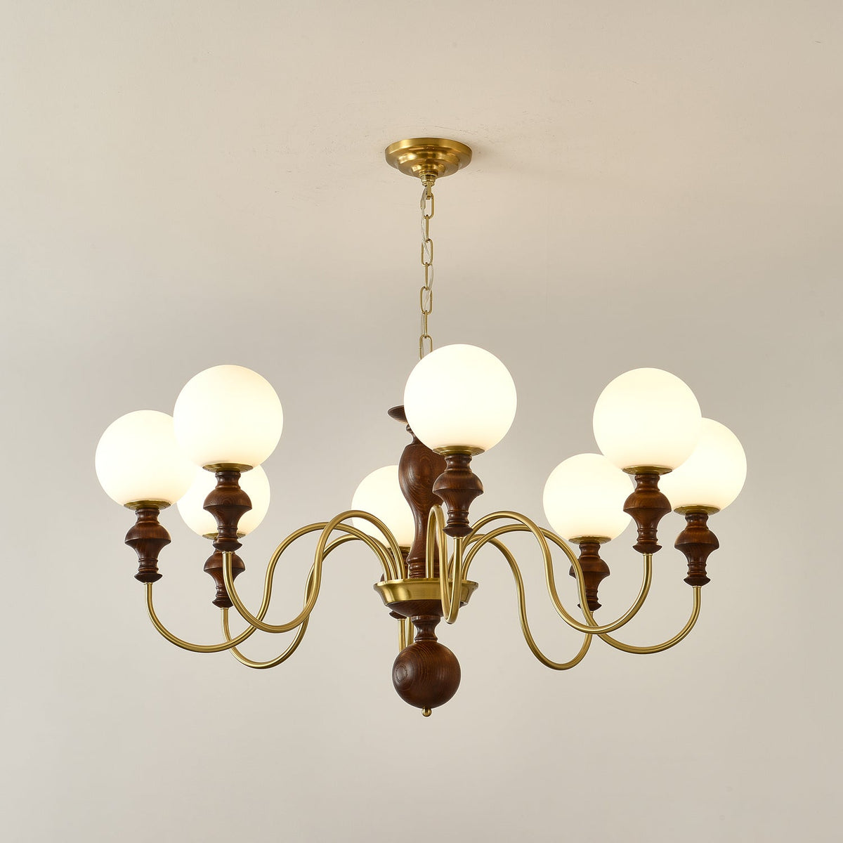 Indris Kroonluchter Hout & messing Tijdloze Bol