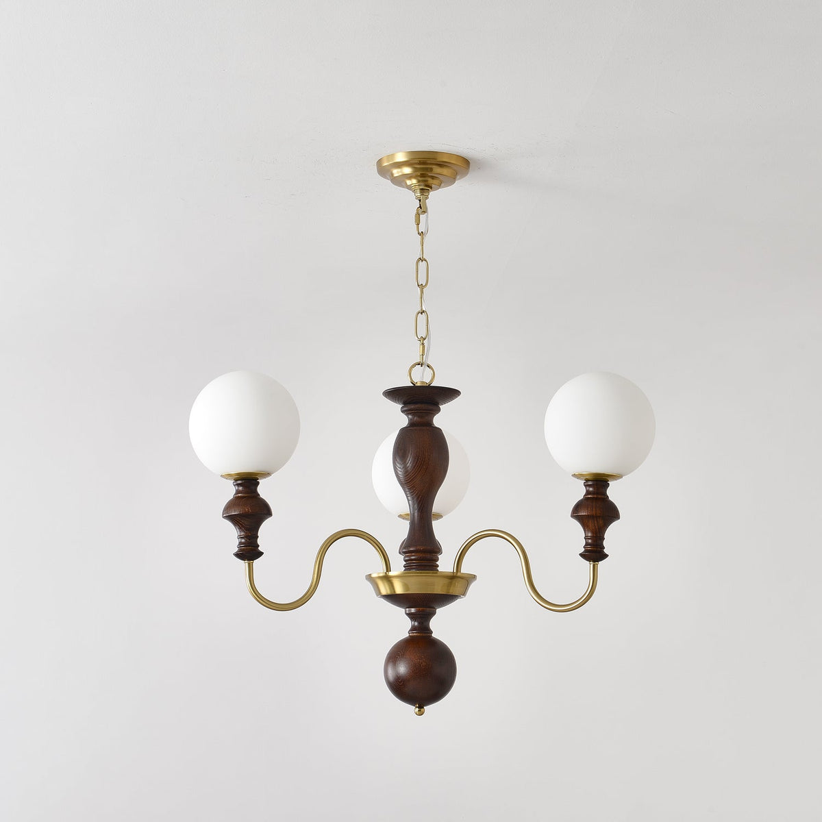 Indris Kroonluchter Hout & messing Tijdloze Bol