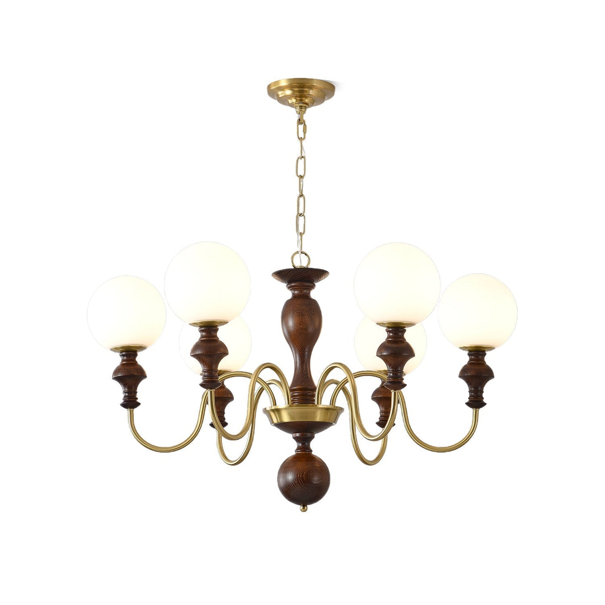 Indris Kroonluchter Hout & messing Tijdloze Bol
