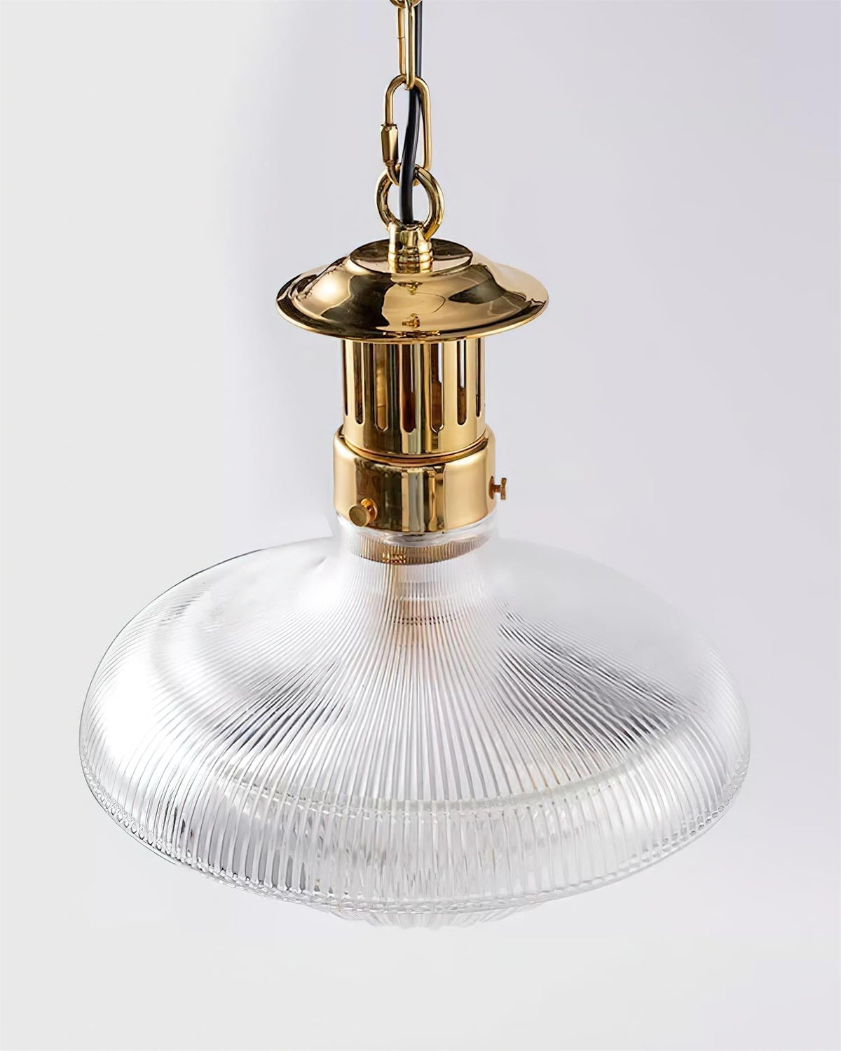Norvela hanglamp helder geribbelde glas messing vintage