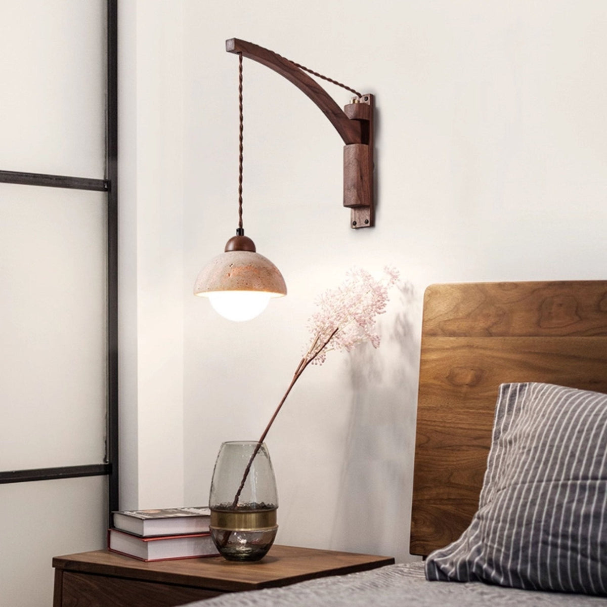 travertin wandlamp met zwenkarm