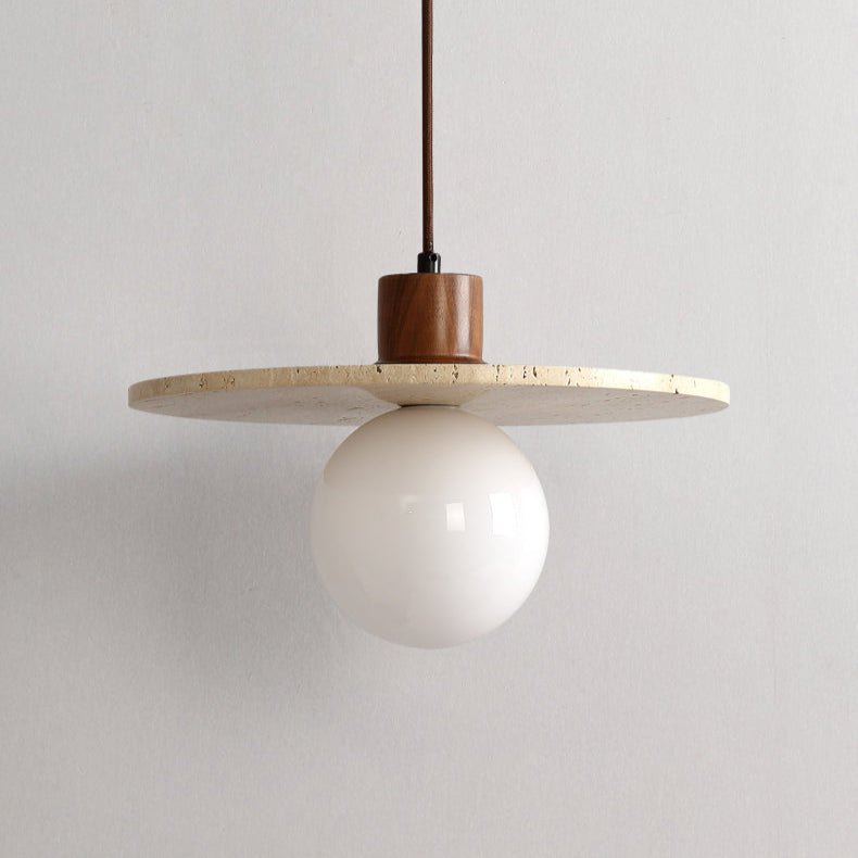 Tavuia hanglamp met geel travertin en walnoot