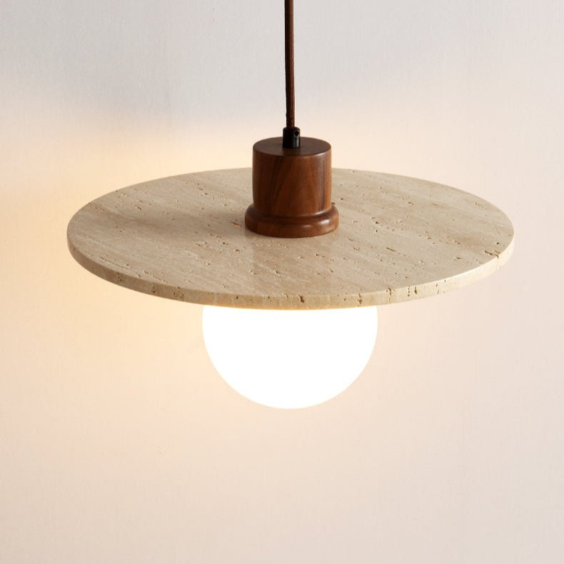 Tavuia hanglamp met geel travertin en walnoot