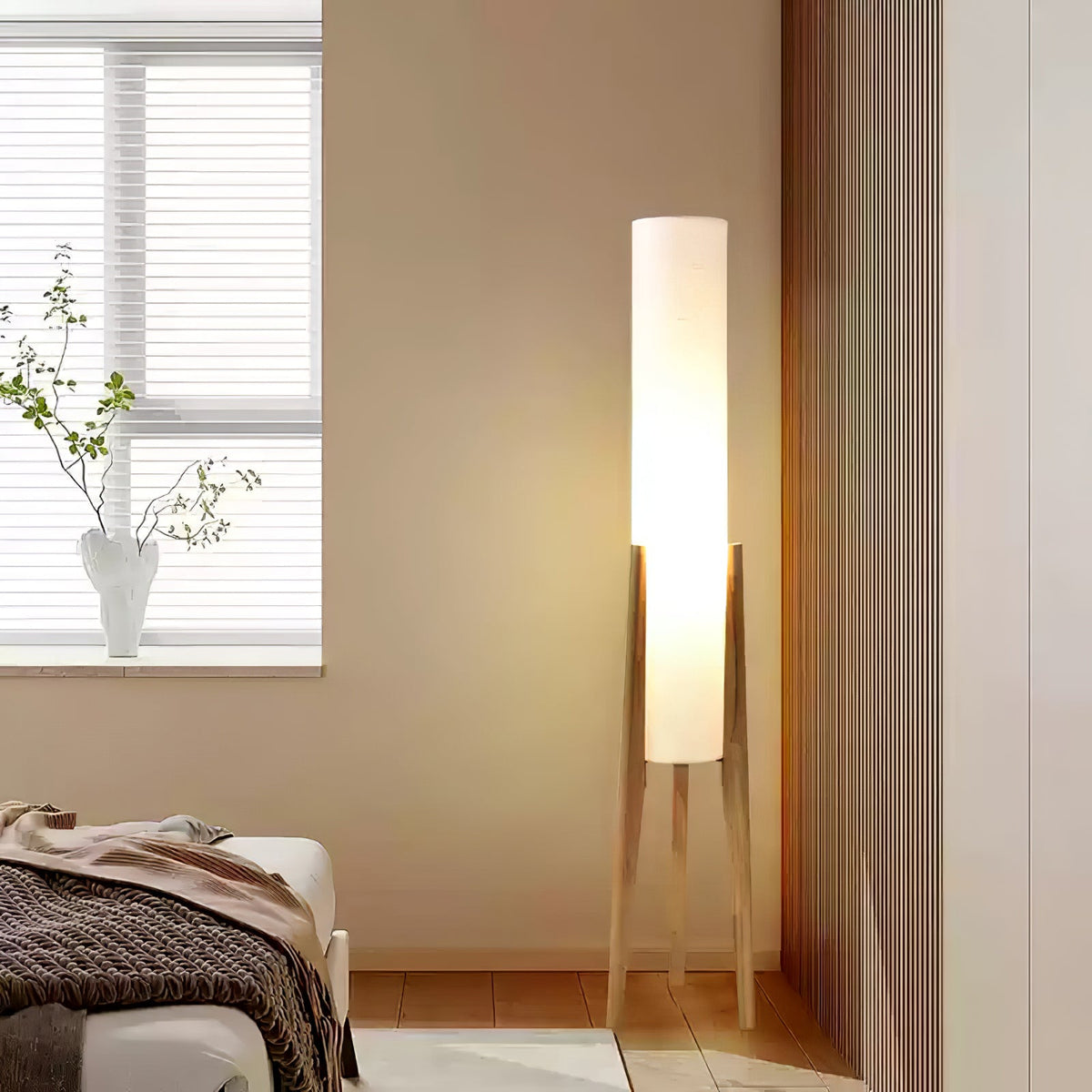 Triluxe moderne vloerlamp met hout en stof