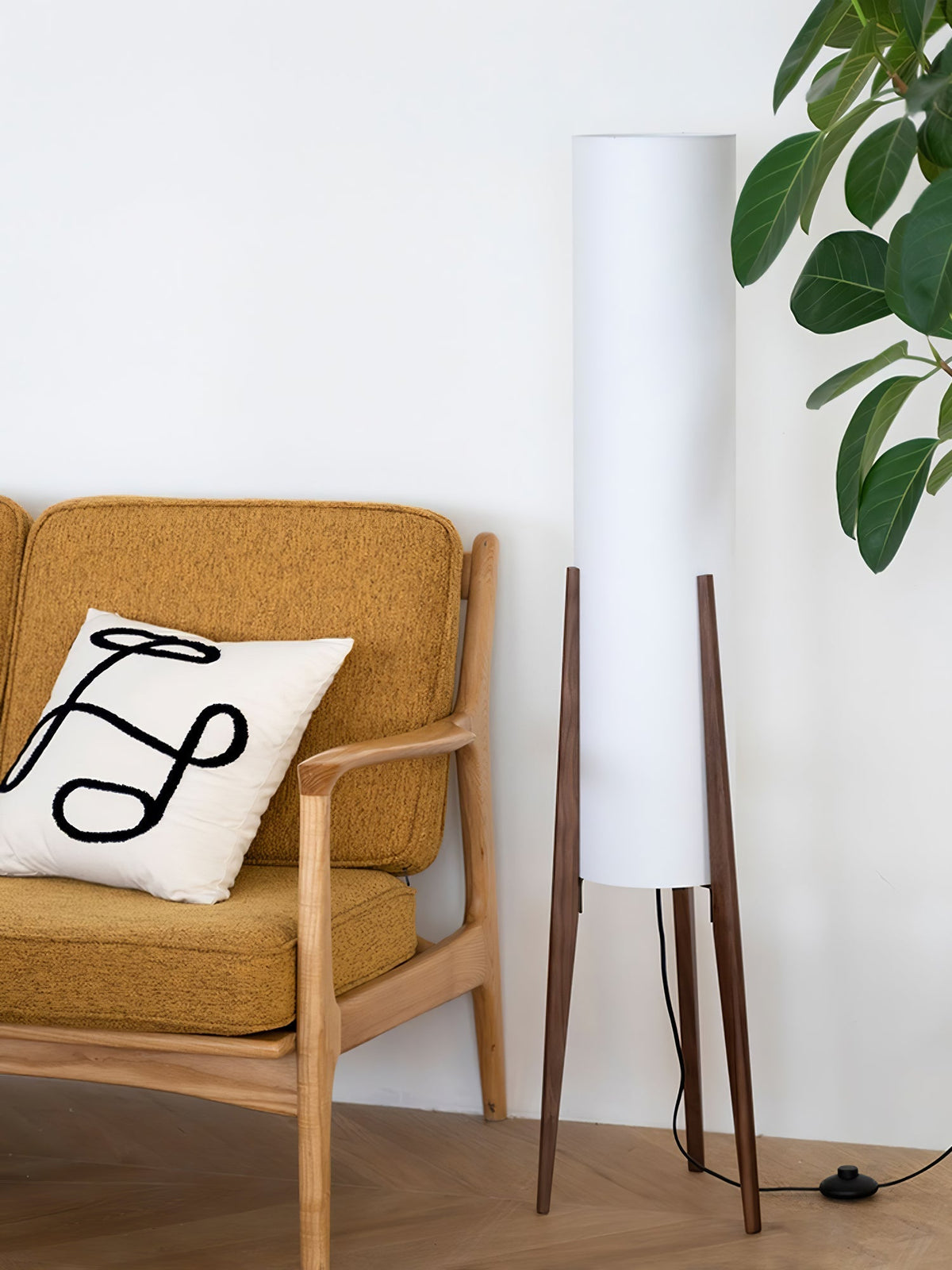 Triluxe moderne vloerlamp met hout en stof